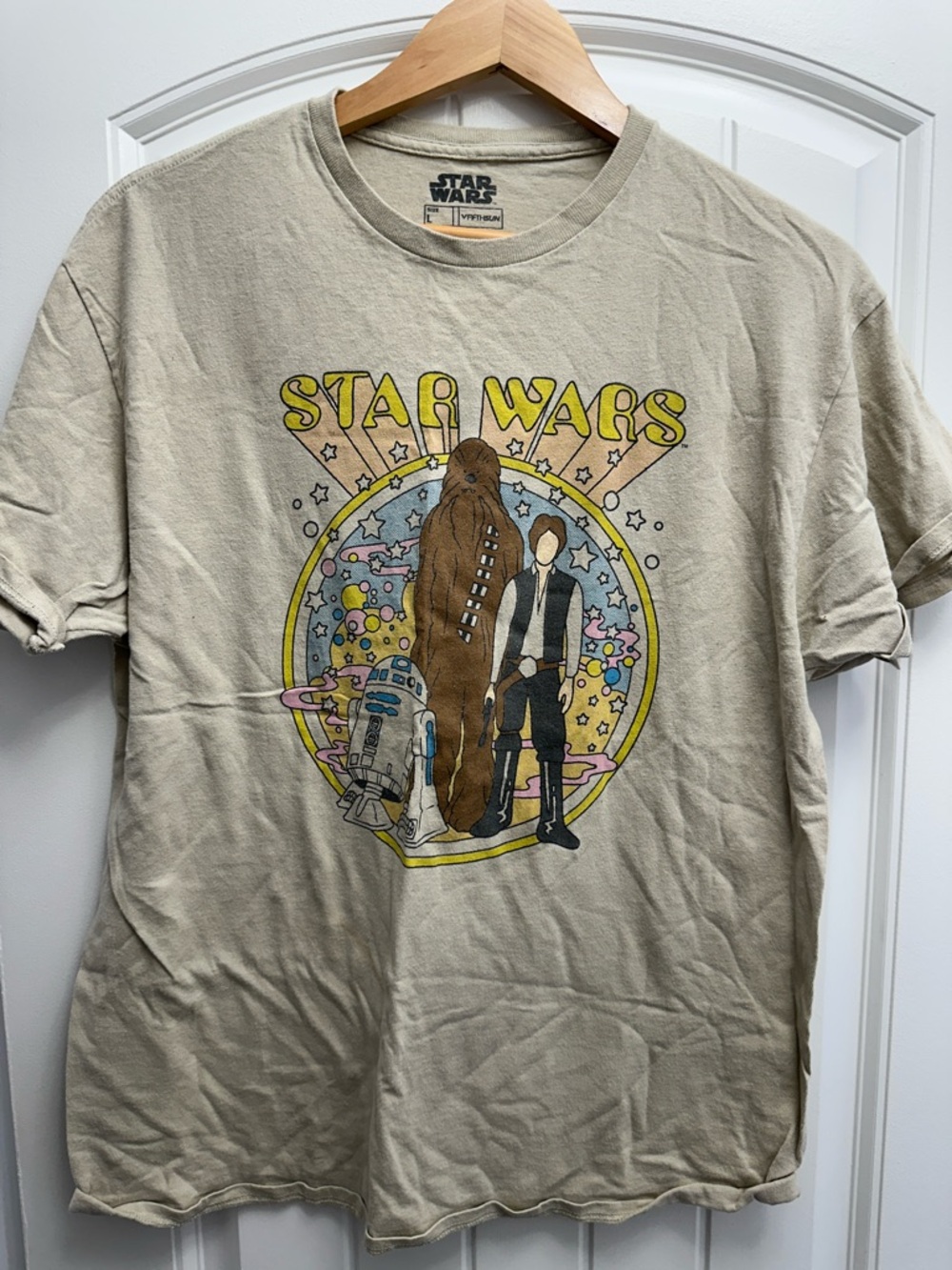 Star Wars Beige Short Sleeve Graphic Tee with Han Solo, Chewbacca & R2-D2